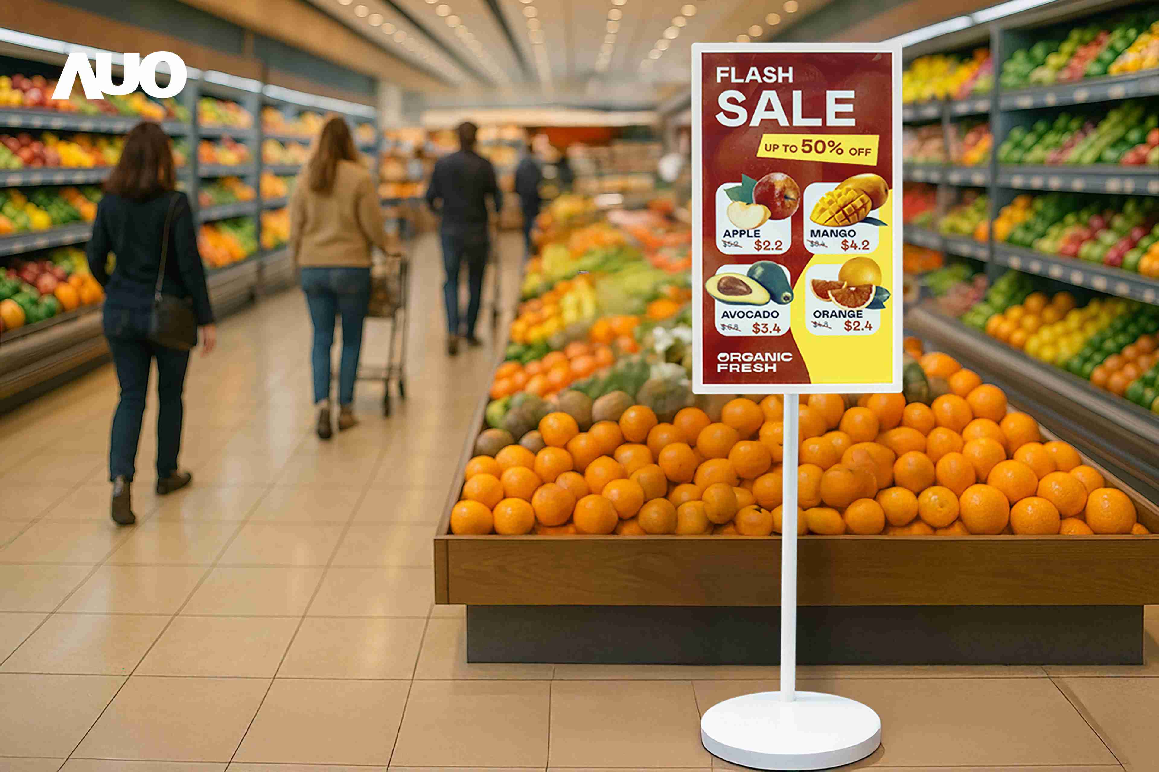 达擎首亮相低功耗、、全彩的〝aecoPost电子纸解决方案〞，，，仅在更新画面时需要微量的电力驱动，，无需布建电线的便捷设计，，使其可灵活应用、、、随意置放，，并可透过云端或行动装置app，，，轻松管理及排程广告内容，，晋升店头营销利器。。